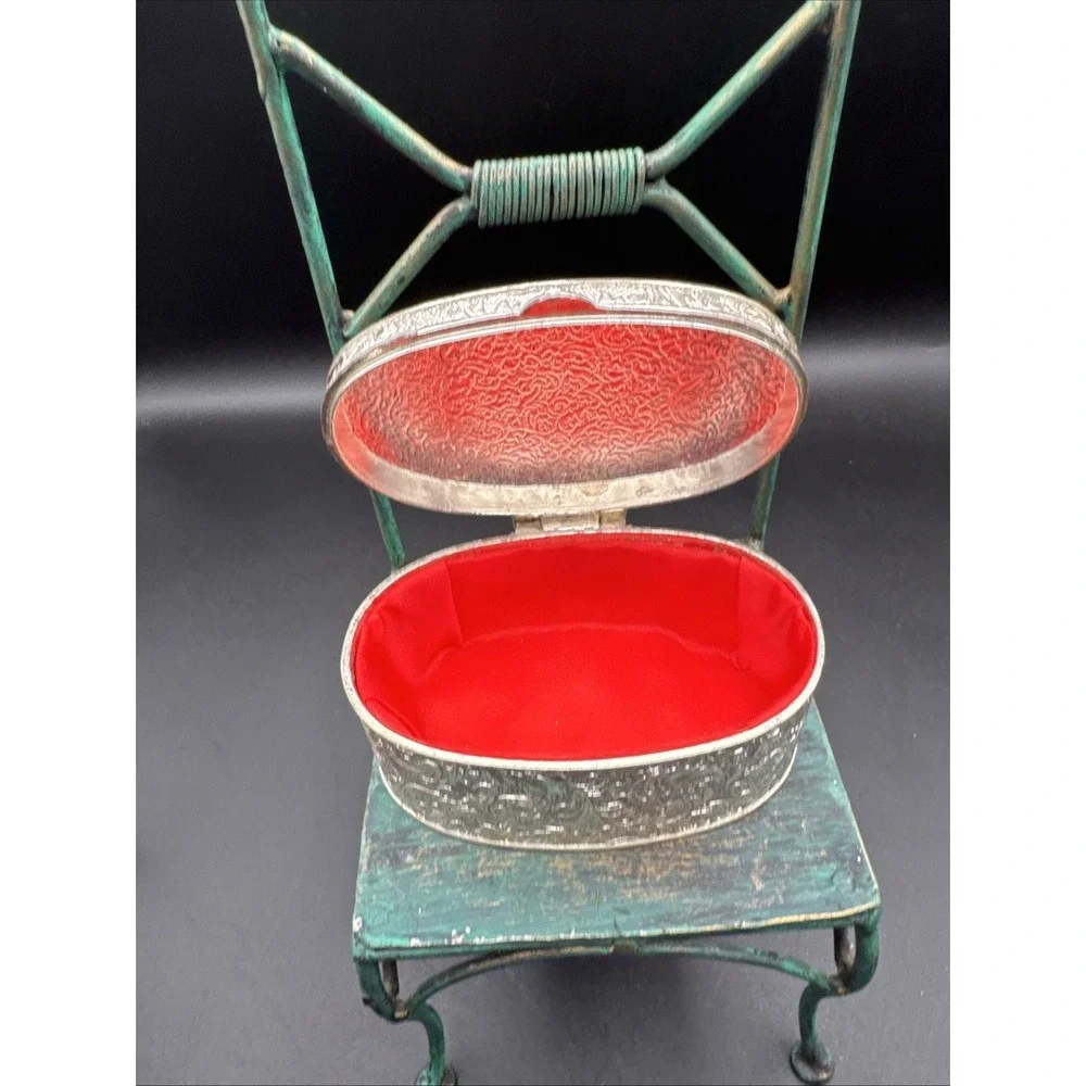 Vintage silver Colored ornate dresser box Red Fabric Lining